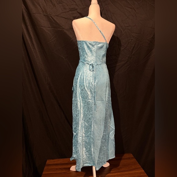 Lulus Medium, Forever Celebrating Blue Floral Jacquard One-Shoulder Midi Dress - Picture 5 of 6